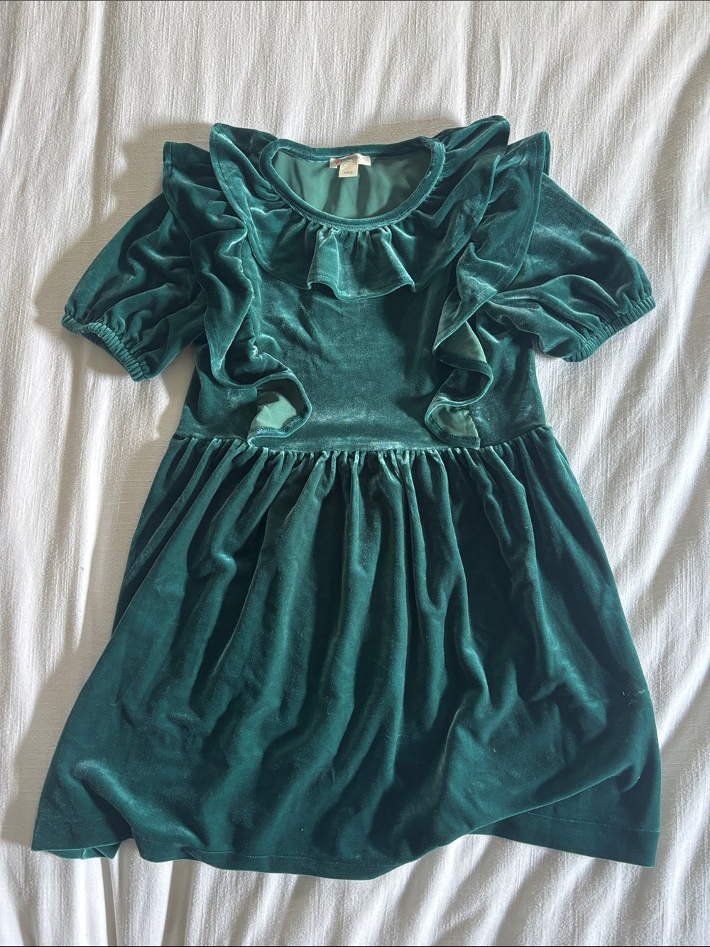 Crewcuts Emerald Green Velvet Ruffle Dress